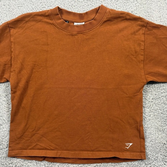Gymshark Rest Day Essentials Boxy T-Shirt Brown Womens XS Short Sleeve Crop Top - Picture 2 of 9